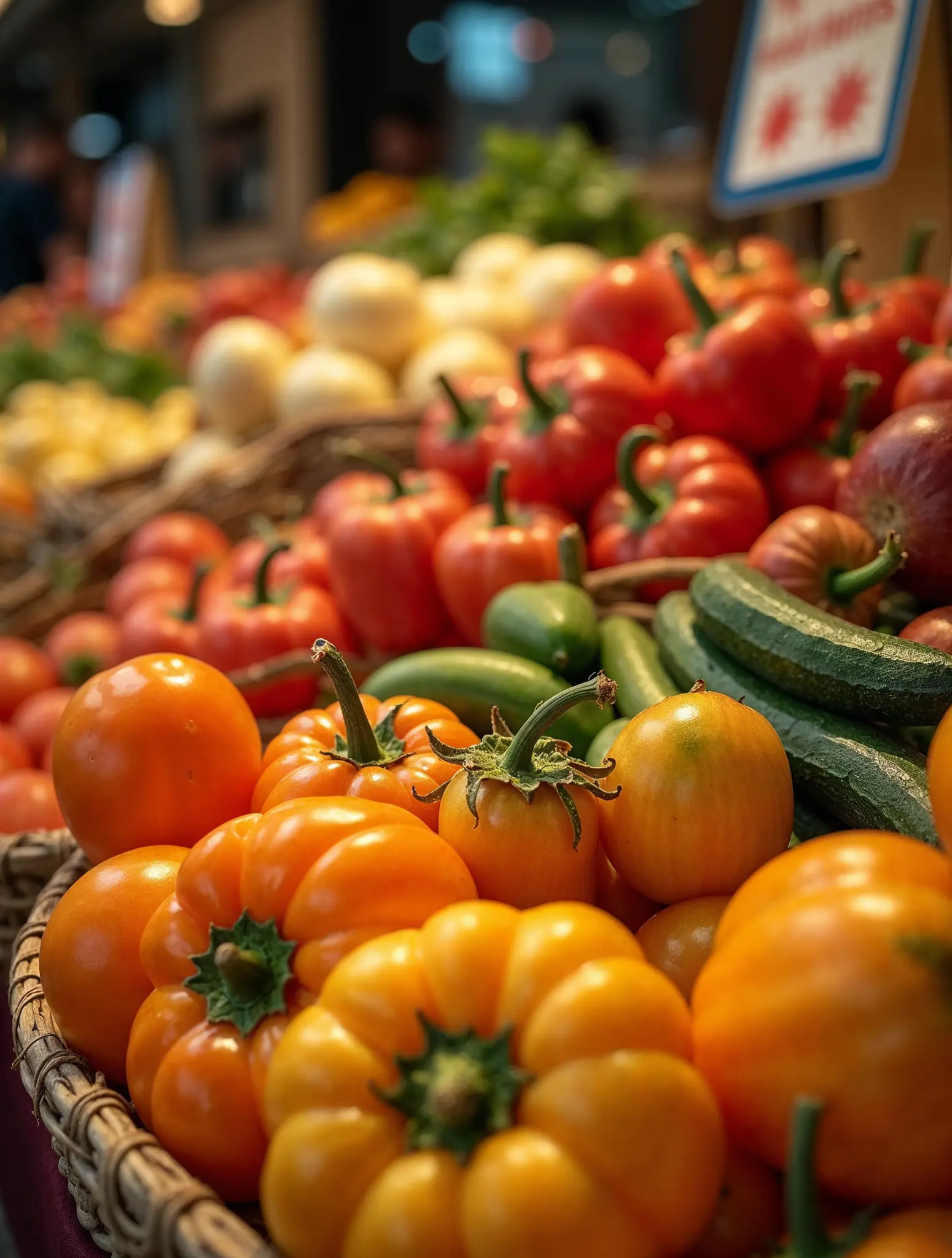 Mercato colorato con frutta e verdura fresca